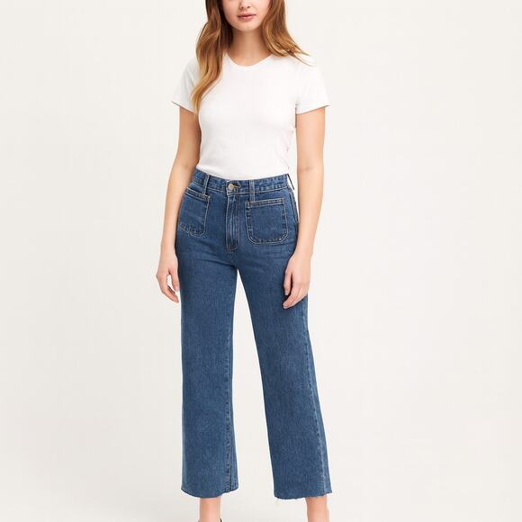 J.Crew Slim Wide-Leg Jeans • Frayed Hem - Size 34 - Picture 7 of 7